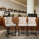 24 Inch Counter Height Bar Stools Beige With Back Faux Leather