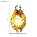 Country gold peacock wall sconce – bedroom crystal light