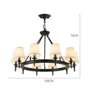 Country retro chandelier bronze pendant light dining room fabric shades