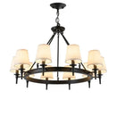 Country retro chandelier bronze pendant light dining room fabric shades