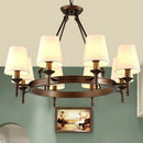 Country retro chandelier bronze pendant light dining room fabric shades
