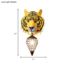 Country tiger head wall sconce bedroom light with clear crystal shade