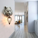 Country tiger head wall sconce bedroom light with clear crystal shade