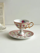 Court style floral porcelain cup set with gold handle dining room