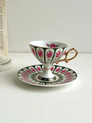 Court style floral porcelain cup set with gold handle dining room