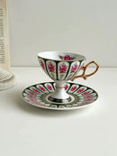 Court style floral porcelain cup set with gold handle dining room