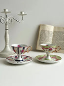 Court style floral porcelain cup set with gold handle dining room