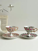 Court style floral porcelain cup set with gold handle dining room