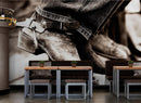 Vintage Western Theme Wallpaper. Rustic Cowboy Sepia Wall Mural.