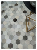 Leather Patchwork Silver and Ivory Leather Modern Geometric Custom Made Rug