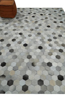 Leather Patchwork Silver and Ivory Leather Modern Geometric Custom Made Rug