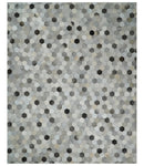Leather Patchwork Silver and Ivory Leather Modern Geometric Custom Made Rug