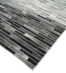Custom Made Leather Striped Gray and Silver Leather Rug