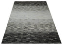 Custom Made Leather Striped Gray and Silver Leather Rug
