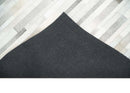 Modern Geometrical Leather Striped Silver and Ivory Leather Custom Made Area Rug