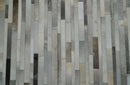 Modern Geometrical Leather Striped Silver and Ivory Leather Custom Made Area Rug