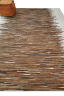 Modern Stripes Leather Striped Tan Brown and Ivory Leather Multi Size Area Rug