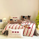 Cozy autumn winter cream & red bear fleece duvet set bedroom decor