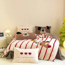 Cozy autumn winter cream & red bear fleece duvet set bedroom decor