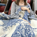 Cozy chinese ink blue & white toile knit blanket – bedroom throw