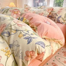 Cozy cotton bedding set cream pink & gray bunny bedroom duvet cover
