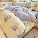 Cozy cotton bedding set cream pink & gray bunny bedroom duvet cover