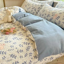 Cozy cotton bedding set cream pink & gray bunny bedroom duvet cover
