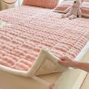 Cozy faux rabbit fur pink & white quilted mattress pad bedroom mat