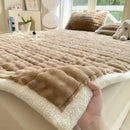 Cozy faux rabbit fur pink & white quilted mattress pad bedroom mat