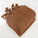 Cozy fringed plaid cream knit throw blanket bedroom decor