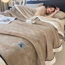 Cozy jacquard plush blanket cream & black bedroom throw