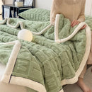 Cozy jacquard taffeta blue & cream flannel nap blanket bedroom comforter
