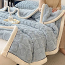 Cozy jacquard taffeta blue & cream flannel nap blanket bedroom comforter