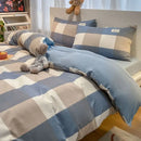 Cozy plaid duvet cover blue & white bedroom bedding set