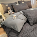 Cozy plaid duvet cover blue & white bedroom bedding set
