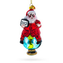 Teacher Santa on World Globe Glass Christmas Ornament