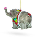 Circus Elephant Trumpeting Glass Christmas Ornament