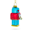 Quirky Square-Headed Robot Glass Christmas Ornament