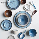 Crackle glaze blue ceramic dinner plate set dining room tableware