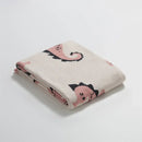 Cream and blue cute sea horse cotton blanket bedroom knit throw