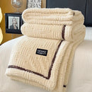 Cream and brown textured fluffy fleece blanket bedroom throw bed cover