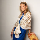 Esmeralda - Silk Scarf Shawl - Soft White & Gold
