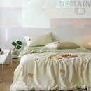 Cream and green cartoon embroidery comforter set bedroom bedding