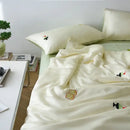 Cream and green cartoon embroidery comforter set bedroom bedding