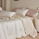 Cream and green cartoon embroidery comforter set bedroom bedding