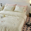 Cream and green cartoon embroidery comforter set bedroom bedding