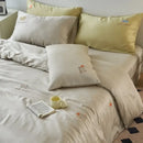 Cream and green cartoon embroidery comforter set bedroom bedding