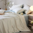 Cream and green cartoon embroidery comforter set bedroom bedding