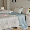 Cream and green cartoon embroidery comforter set bedroom bedding
