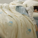 Cream and green cartoon embroidery comforter set bedroom bedding